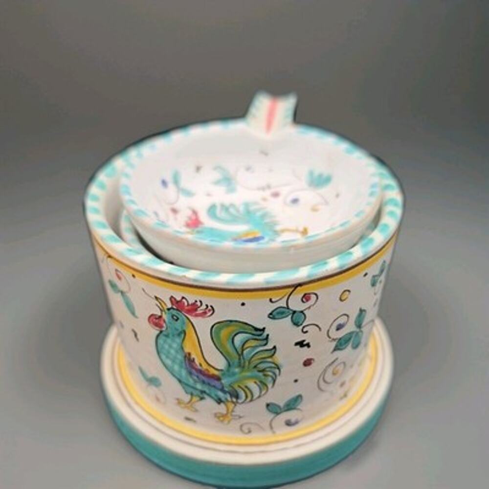Vtg Italy Pottery Stacking Ashtrays Rooster Galletto Grandmillennial Cottagecore
